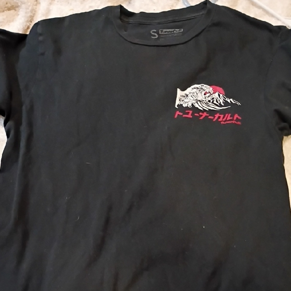Black Graphic Tee with Red and White Design